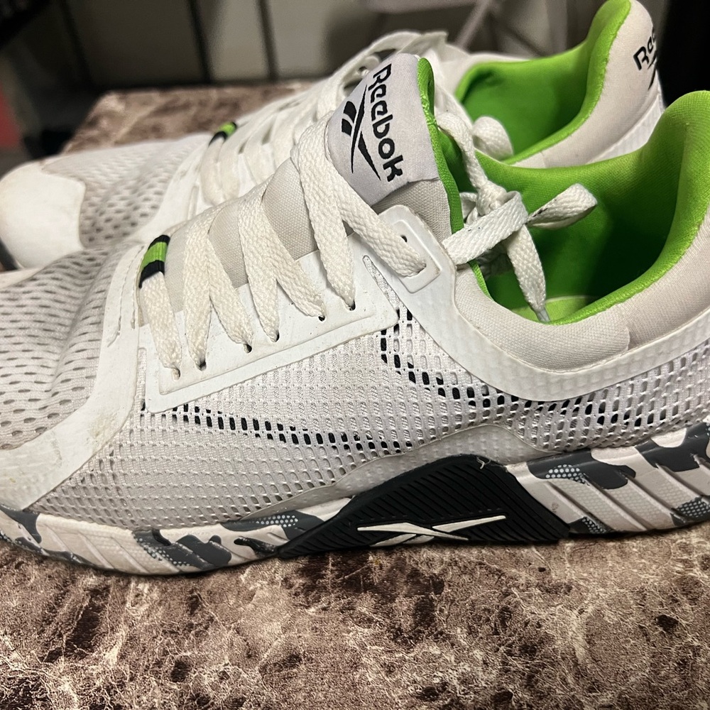 Reebok White and Green Athletic Shoes with Breathable Design